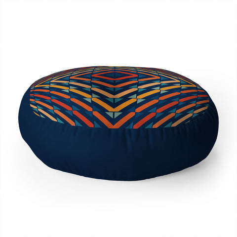 Fimbis Abstract Tiles Blue Orange Floor Pillow Round