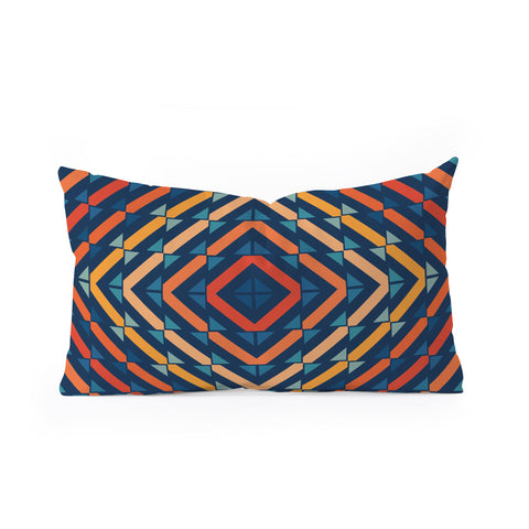 Fimbis Abstract Tiles Blue Orange Oblong Throw Pillow