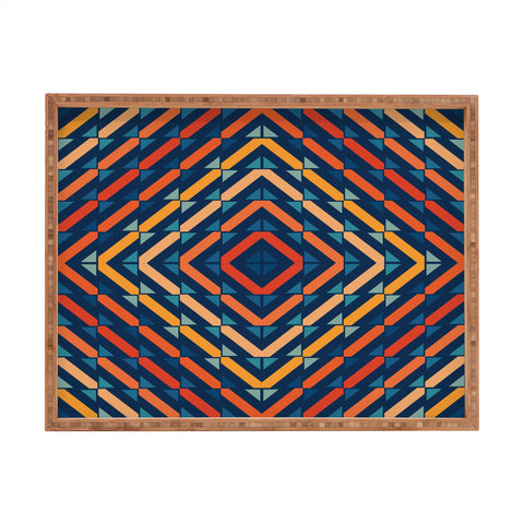 Fimbis Abstract Tiles Blue Orange Rectangular Tray