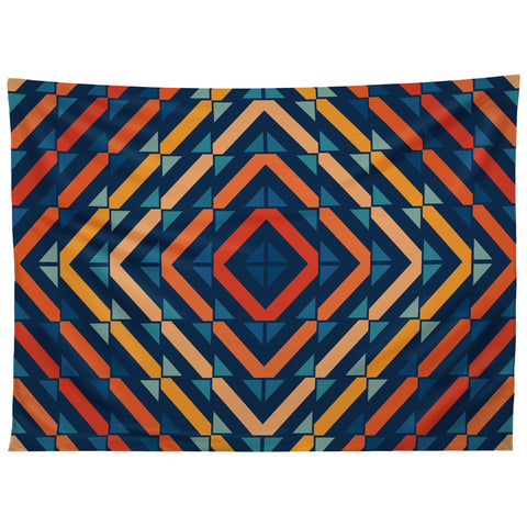 Fimbis Abstract Tiles Blue Orange Tapestry