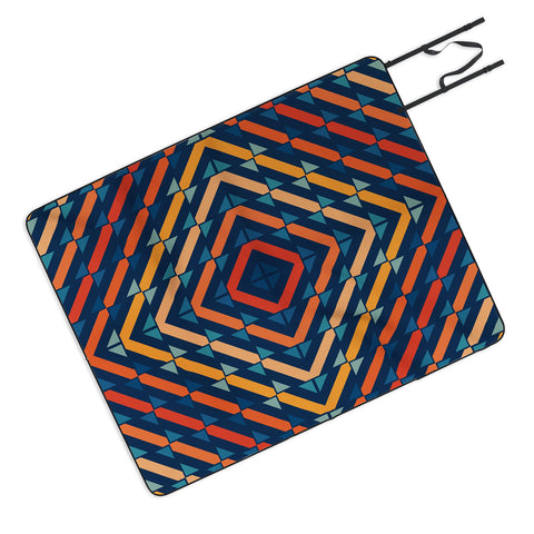 Fimbis Abstract Tiles Blue Orange Picnic Blanket