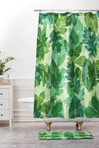 Fimbis Leaves Green Shower Curtain And Mat