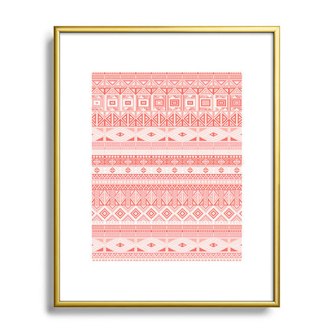 Fimbis Living Coral Aztec Metal Framed Art Print
