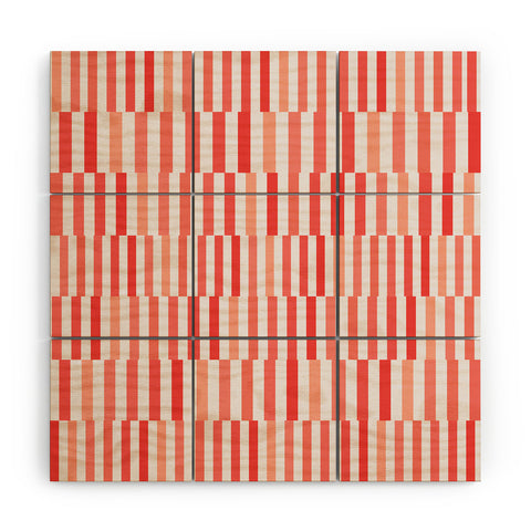 Fimbis Living Coral Stripes Wood Wall Mural