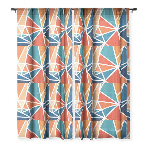 Fimbis Mosaic Blues Oranges Sheer Window Curtain