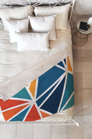 Fimbis Mosaic Blues Oranges Fleece Throw Blanket