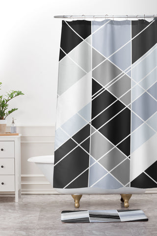 Fimbis Nordic Slant Geometric Shower Curtain And Mat