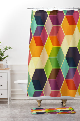 Fimbis Retro Hexagonzo Shower Curtain And Mat