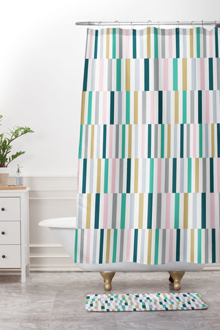 Fimbis Scandi Stripes Shower Curtain And Mat