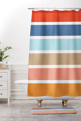 Fimbis Six Stripes Shower Curtain And Mat