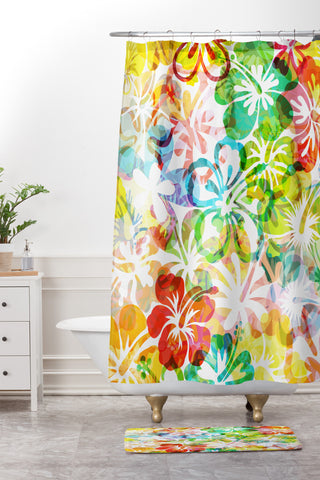 Fimbis Summer Flower Shower Curtain And Mat