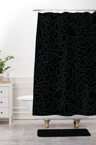 Fimbis Terrazzo Dash Black and White Shower Curtain And Mat