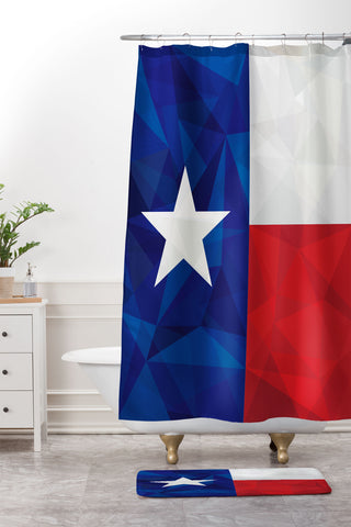 Fimbis Texas Geometric Flag Shower Curtain And Mat