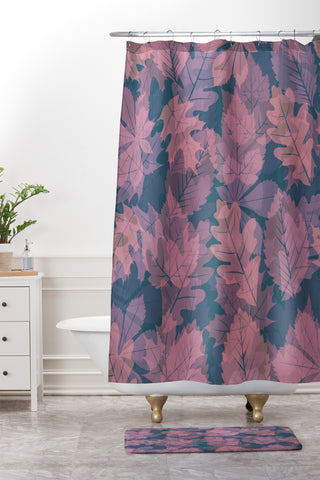 Fimbis Twilight Leaves Shower Curtain And Mat