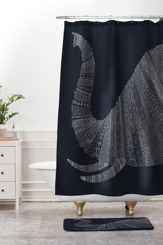 Florent Bodart Elephant I Blue Shower Curtain And Mat