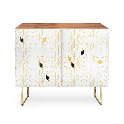 Florent Bodart Gold and Marble Keziah Scandinavian Pattern Credenza