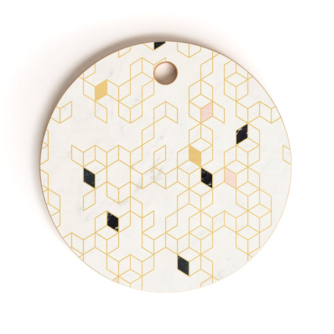 Florent Bodart Gold and Marble Keziah Scandinavian Pattern Cutting Board Round