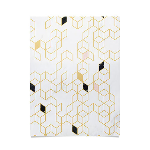 Florent Bodart Gold and Marble Keziah Scandinavian Pattern Poster