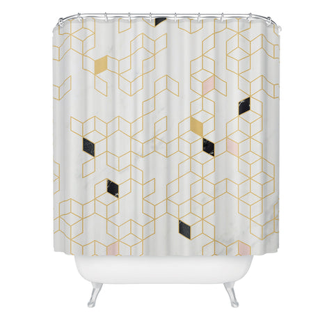 Florent Bodart Gold and Marble Keziah Scandinavian Pattern Shower Curtain