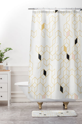 Florent Bodart Gold and Marble Keziah Scandinavian Pattern Shower Curtain And Mat