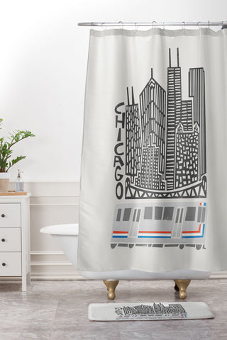 Fox And Velvet Chicago Cityscape Shower Curtain And Mat