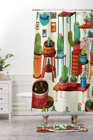 Francisco Fonseca big cactus room Shower Curtain And Mat