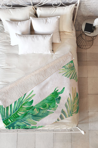Francisco Fonseca tropical watercolor leaves Fleece Throw Blanket