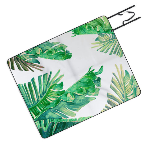 Francisco Fonseca tropical watercolor leaves Picnic Blanket
