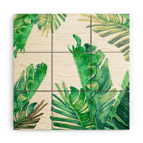 Francisco Fonseca tropical watercolor leaves Wood Wall Mural