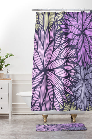 Gabi Purple Dahlia Shower Curtain And Mat