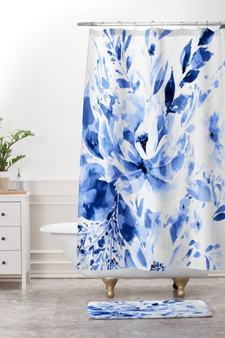 Gabriela Fuente Blue Bloom Shower Curtain And Mat