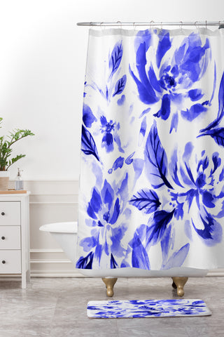Gabriela Fuente Blue Lya Shower Curtain And Mat
