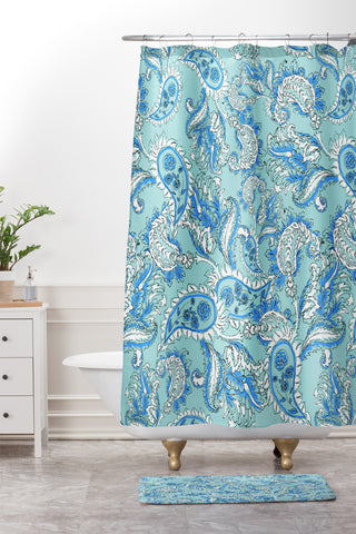 Gabriela Fuente Blue paisley Shower Curtain And Mat