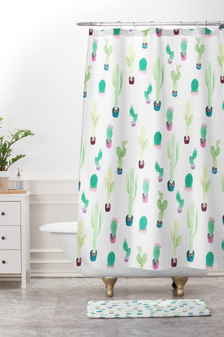 Gabriela Fuente Cactuland Shower Curtain And Mat