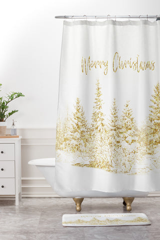 Gabriela Fuente Christmas Gold Shower Curtain And Mat