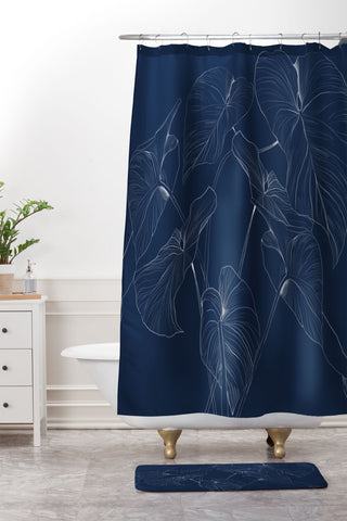 Gabriela Fuente flora navy Shower Curtain And Mat