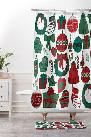 Gabriela Fuente Fun Christmas Shower Curtain And Mat