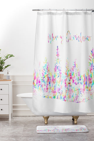 Gabriela Fuente Happy Christmas Shower Curtain And Mat