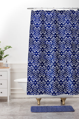 Gabriela Fuente Indigo Heritage Shower Curtain And Mat