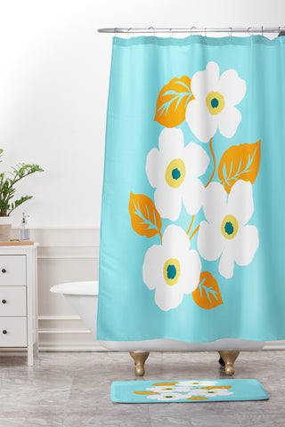 Gabriela Fuente Minimal Floral Shower Curtain And Mat