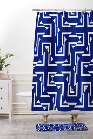 Gabriela Fuente NavyGeo Shower Curtain And Mat