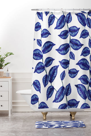 Gabriela Fuente Tropical Blue Shower Curtain And Mat