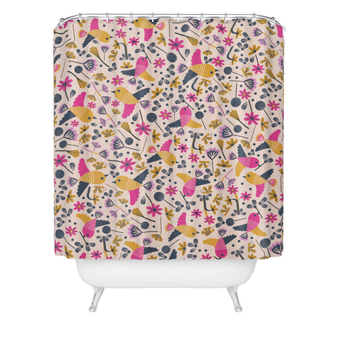 Gabriela Larios Birds and Leaves Shower Curtain