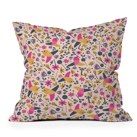 Gabriela Larios Birds and Leaves Throw Pillow