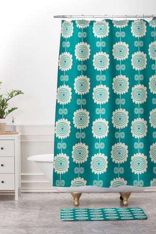 Gabriela Larios Blue Flowers Shower Curtain And Mat