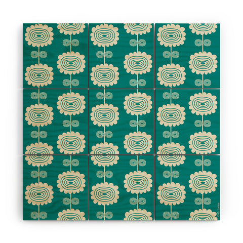 Gabriela Larios Blue Flowers Wood Wall Mural