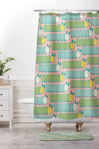 Gabriela Larios Caterpillars Shower Curtain And Mat