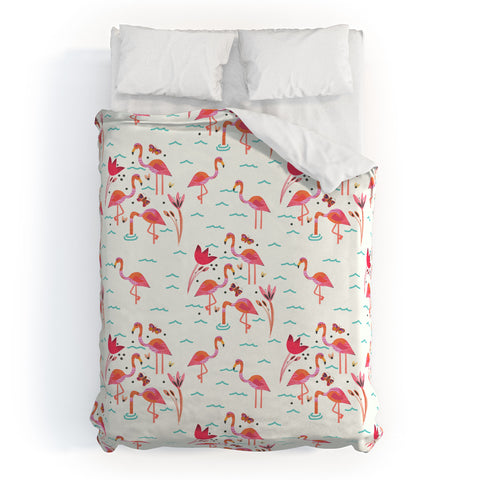 Gabriela Larios Flamingo Scene Duvet Cover