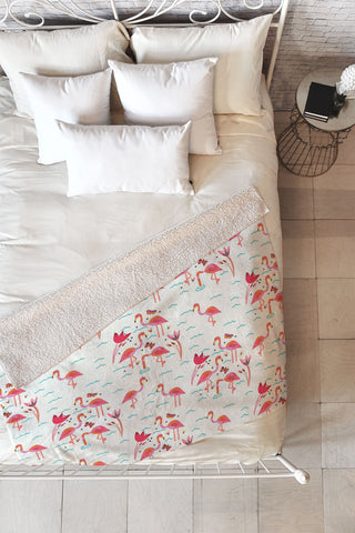 Gabriela Larios Flamingo Scene Fleece Throw Blanket