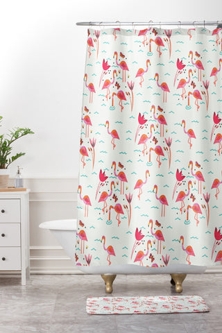 Gabriela Larios Flamingo Scene Shower Curtain And Mat